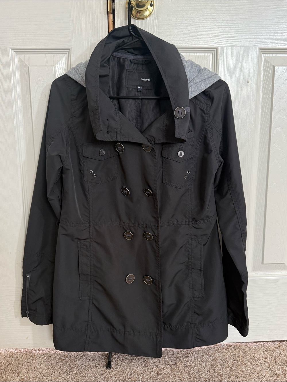 Hurley Women’s Black Hooded Double Breasted Jacket Medium